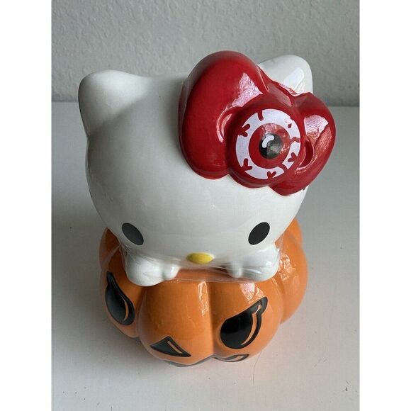 Hello Kitty Halloween Large Jack-o-Lantern Pumpkin Ceramic Cookie Jar NEW - Picture 3 of 10